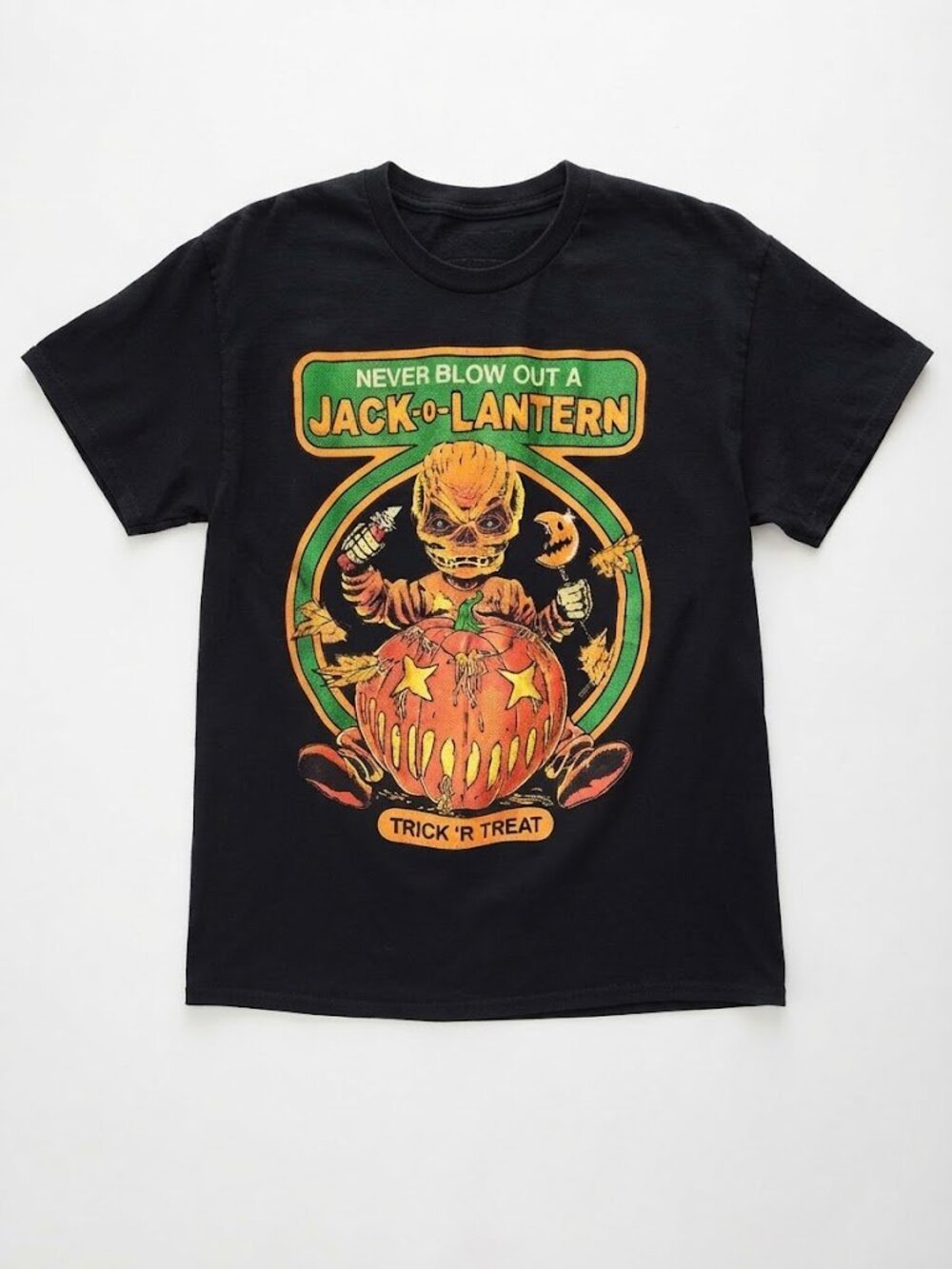 Black Horror Jack-O-Lantern Graphic Halloween Short Sleeve Tee